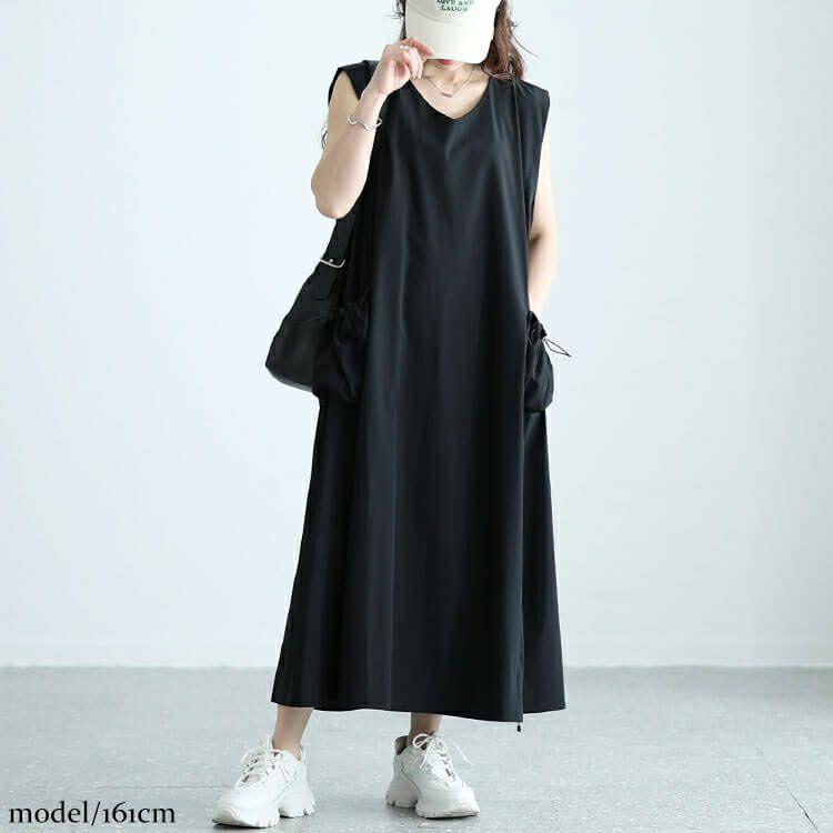 大きいサイズ レディース ボリュームポケットノースリーブワンピース　nw-24012