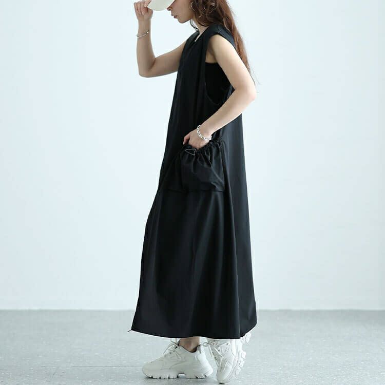 大きいサイズ レディース ボリュームポケットノースリーブワンピース　nw-24012