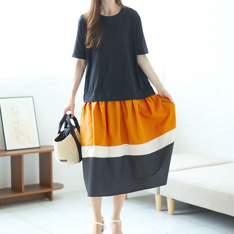 大きいサイズ レディース 配色切替えロングワンピース　goldy-1460 【メール便可】 ブラック