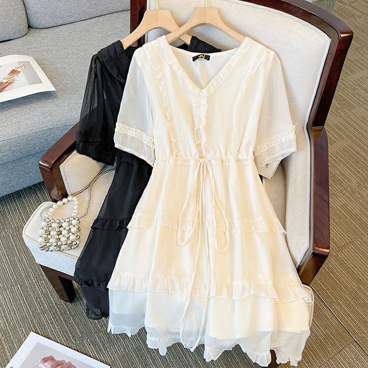 大きいサイズ レディース Vネックティアードフリルワンピース　goldy-1462