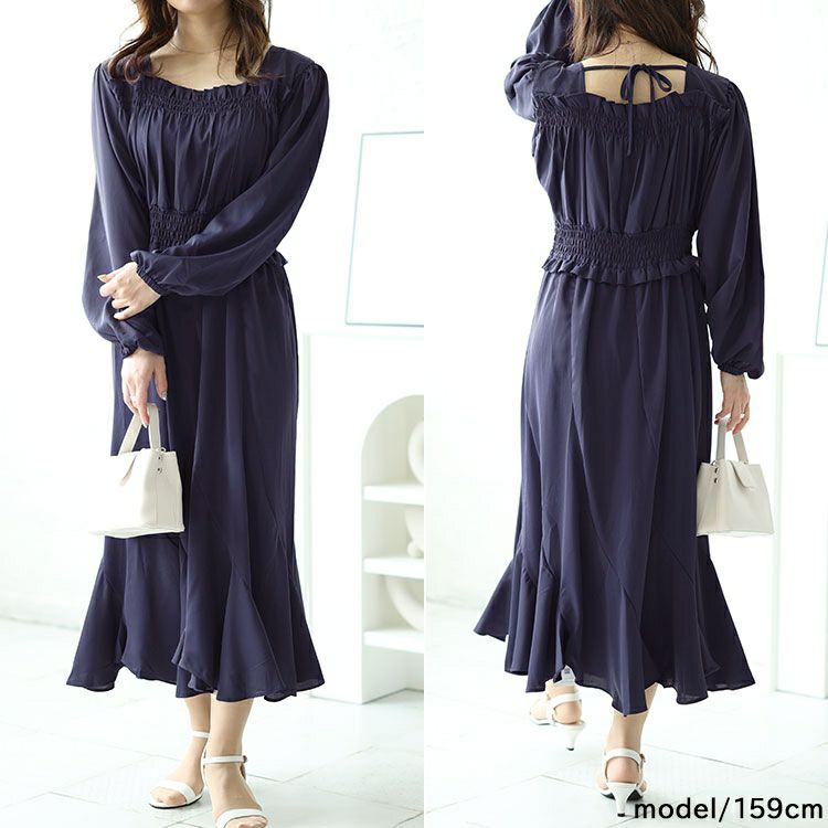 大きいサイズ レディース バックリボンエスカルゴワンピース　fem-412