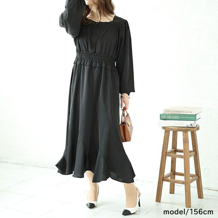 大きいサイズ レディース バックリボンエスカルゴワンピース　fem-412