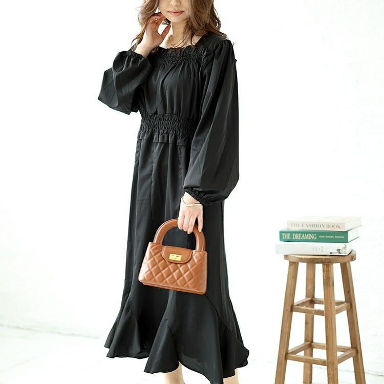 大きいサイズ レディース バックリボンエスカルゴワンピース　fem-412