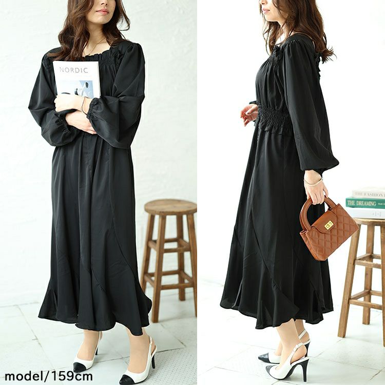 大きいサイズ レディース バックリボンエスカルゴワンピース　fem-412