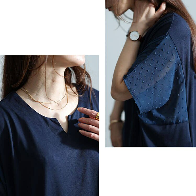 大きいサイズ レディース ドットドビー切替えドルマンワンピース　fem-465