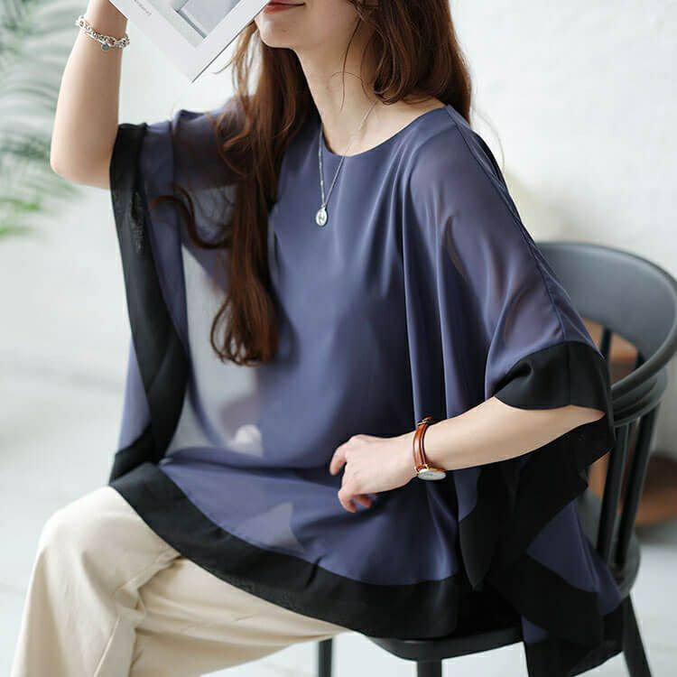 大きいサイズ レディース シフォンポンチョ風チュニック　cast-5544020 【メール便可】