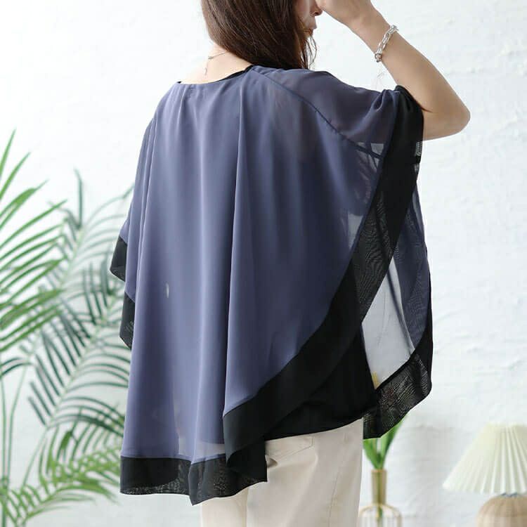 大きいサイズ レディース シフォンポンチョ風チュニック　cast-5544020 【メール便可】