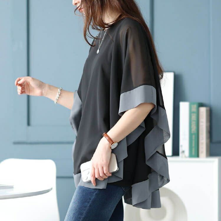 大きいサイズ レディース シフォンポンチョ風チュニック　cast-5544020 【メール便可】