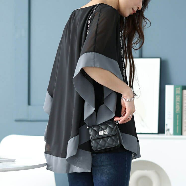 大きいサイズ レディース シフォンポンチョ風チュニック　cast-5544020 【メール便可】