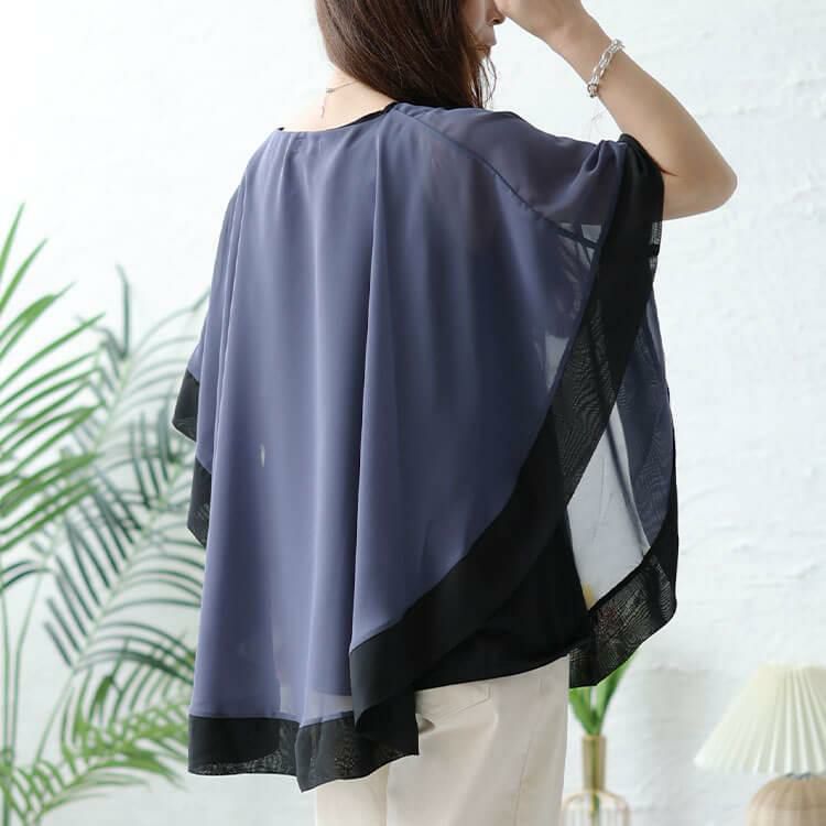 大きいサイズ レディース シフォンポンチョ風チュニック　cast-5544020 【メール便可】 パープル