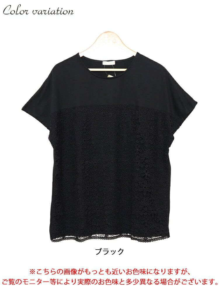 大きいサイズ レディース フラワーレース切替えドルマンプルオーバー　cast-5544024 【メール便可】