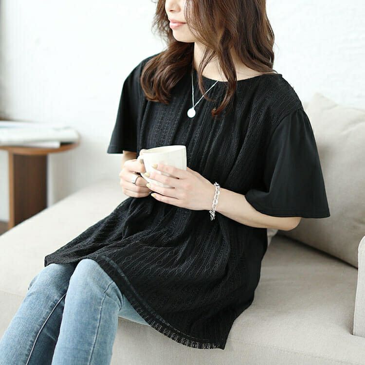 大きいサイズ レディース フロントストライプレースチュニック　cast-5544012 【メール便可】