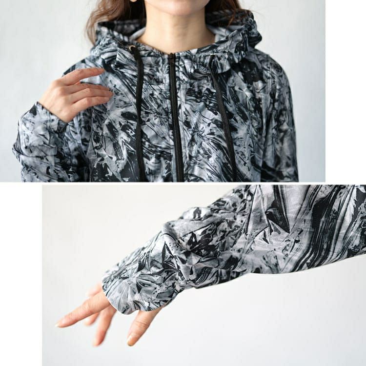 大きいサイズ レディース スモーク柄吸汗速乾ドライ指穴ジップパーカー＆テーパードパンツ2点セット　big-0002