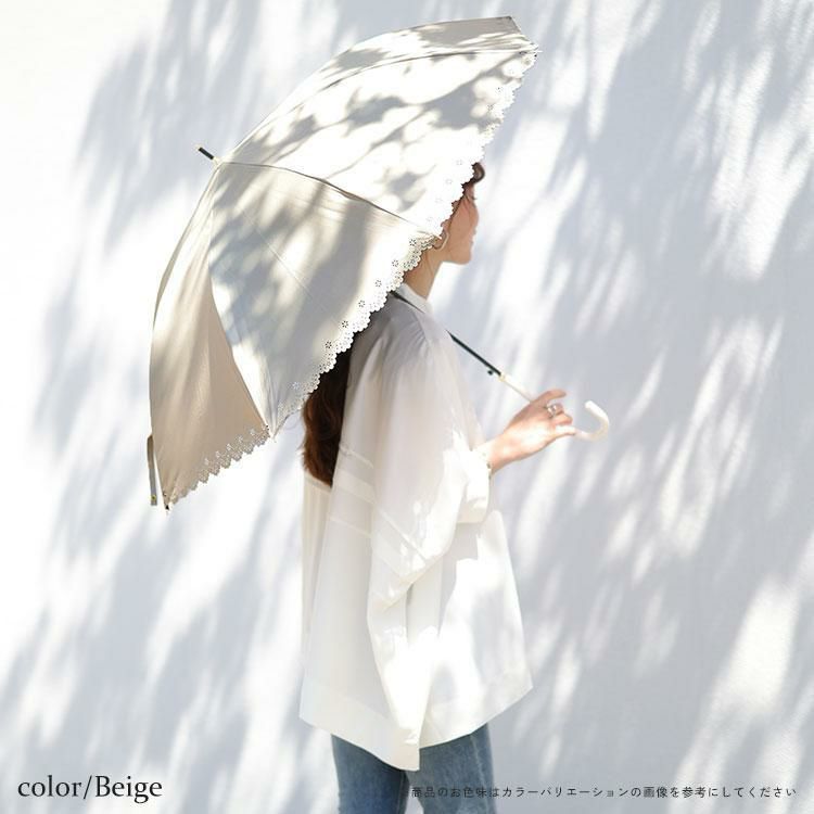 大きいサイズ レディース UV99％カットスイートフラワー58cm晴雨兼用傘　map-914053 ベージュ