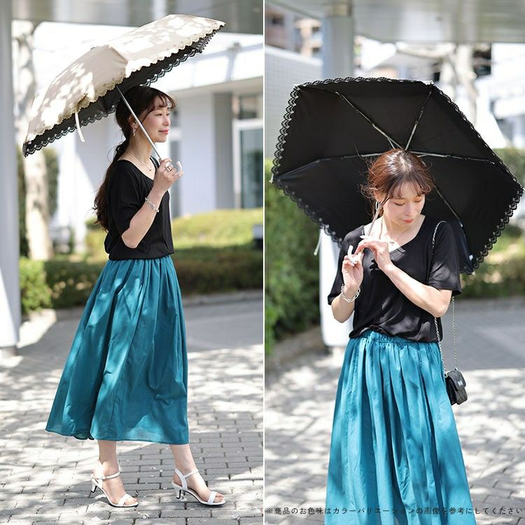 大きいサイズ レディース UV99％カットスイートフラワー55cm晴雨兼用折り畳み傘　map-924053