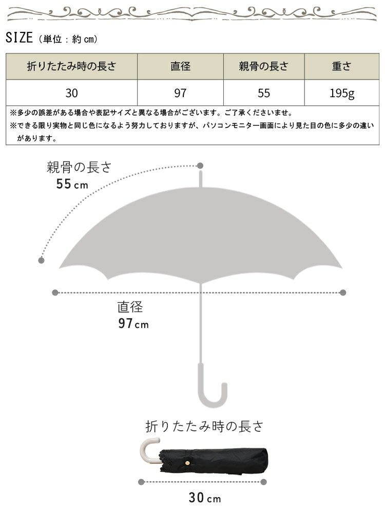 大きいサイズ レディース UV99％カットスイートフラワー55cm晴雨兼用折り畳み傘　map-924053