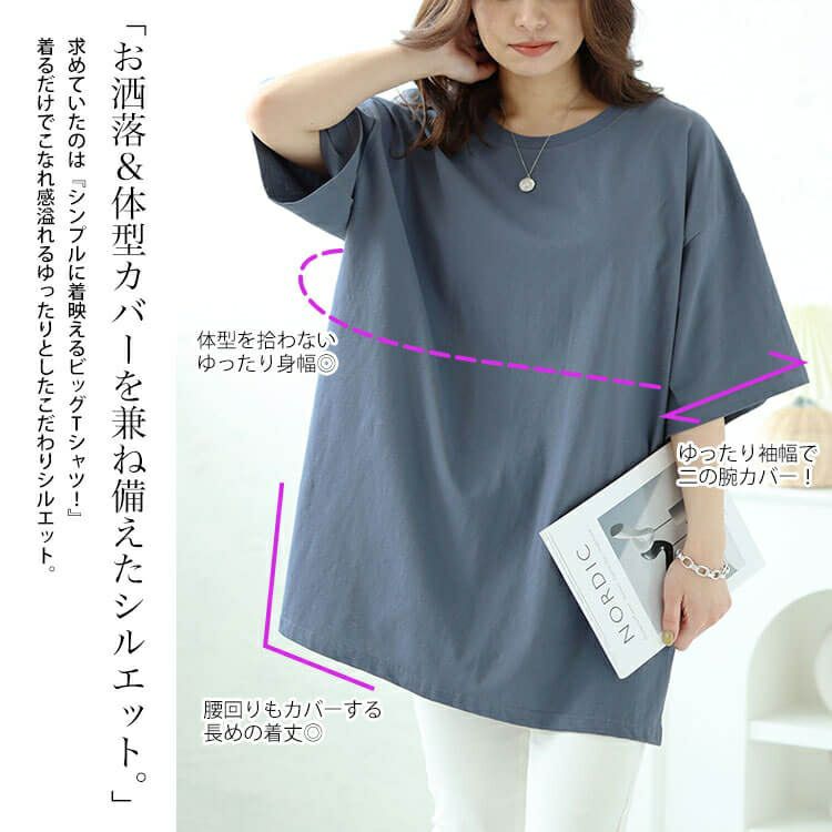 大きいサイズ レディース サイドスリットビッグTシャツ　map-27