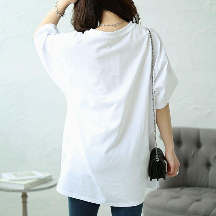 大きいサイズ レディース サイドスリットビッグTシャツ　map-27