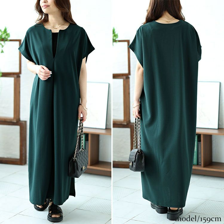 大きいサイズ レディース キーネックフレンチスリーブワンピース　mncut-142037