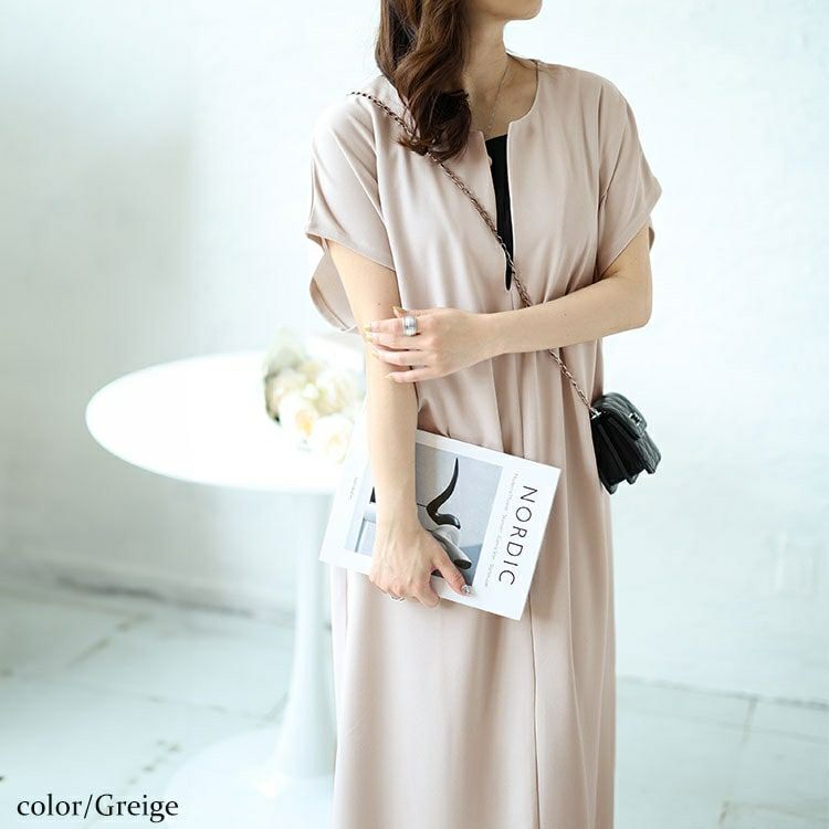 大きいサイズ レディース キーネックフレンチスリーブワンピース　mncut-142037