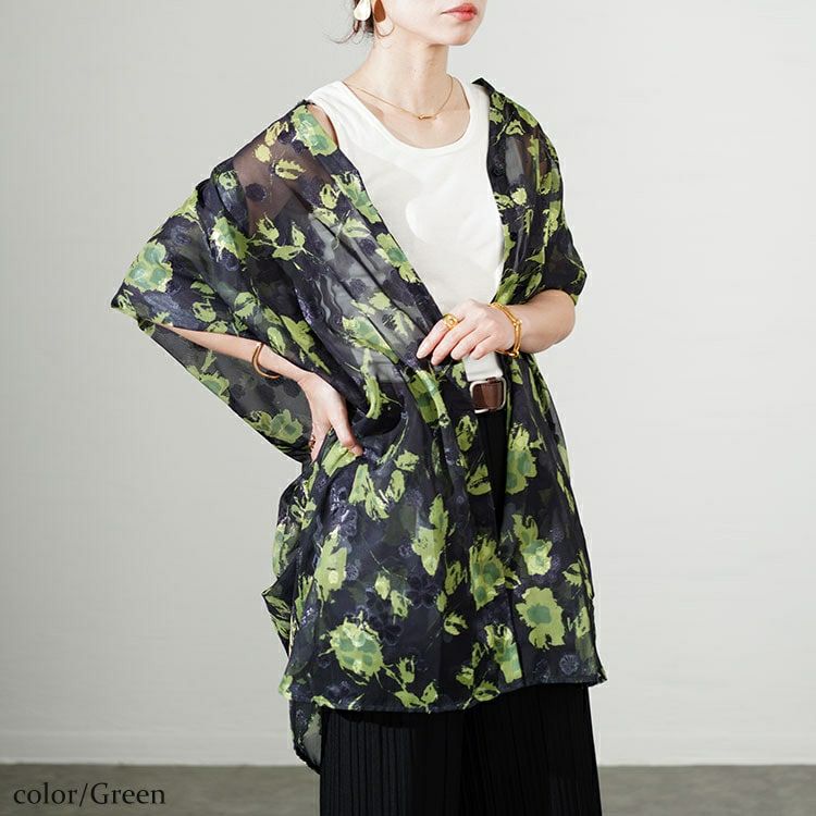 大きいサイズ レディース アート柄シアーブラウスチュニック　sw-0639