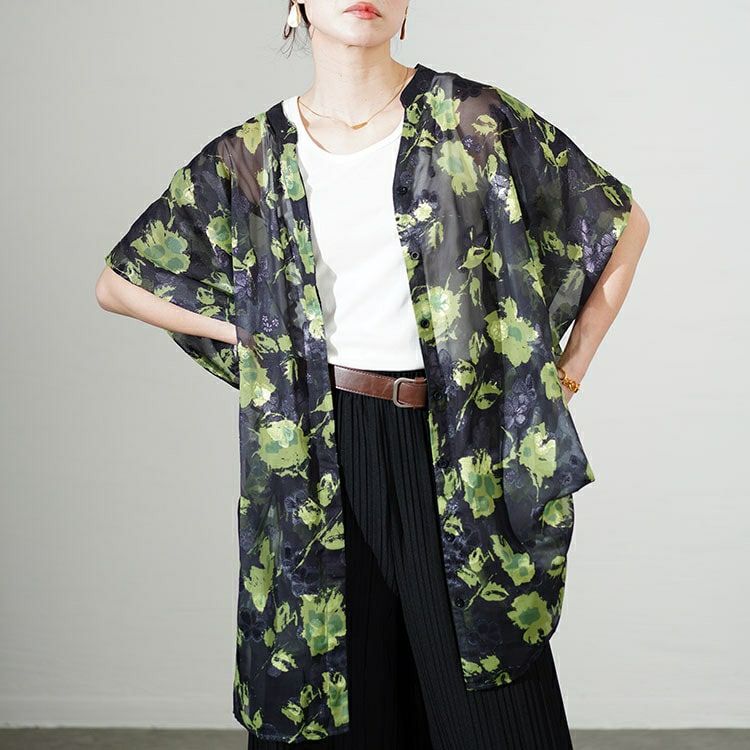 大きいサイズ レディース アート柄シアーブラウスチュニック　sw-0639