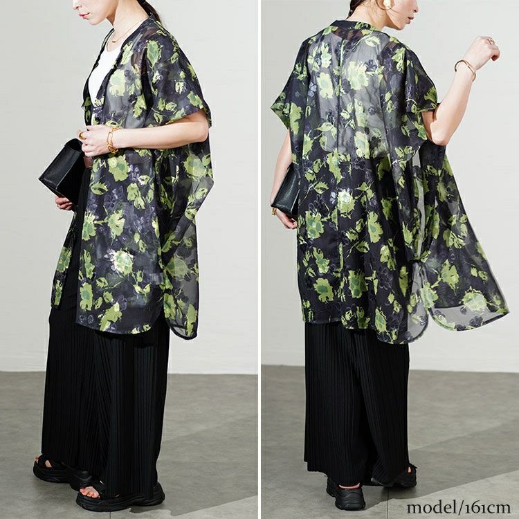 大きいサイズ レディース アート柄シアーブラウスチュニック　sw-0639