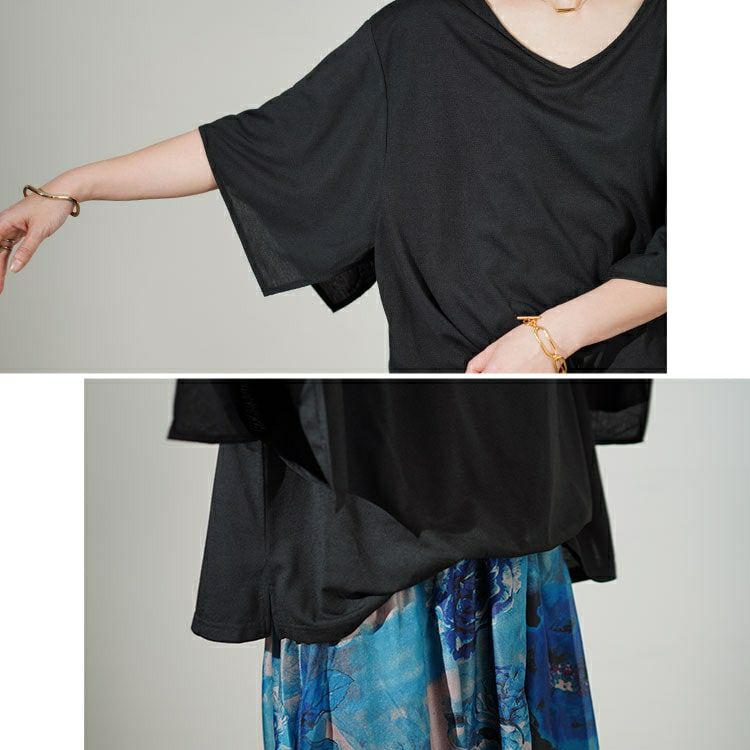 大きいサイズ レディース アートフラワープリントドッキングワンピース　sw-0638