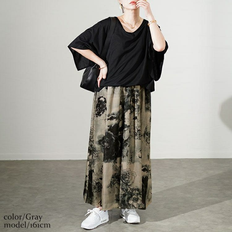 大きいサイズ レディース アートフラワープリントドッキングワンピース　sw-0638