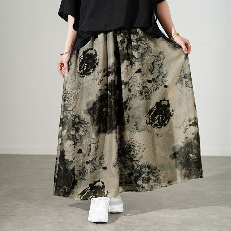 大きいサイズ レディース アートフラワープリントドッキングワンピース　sw-0638