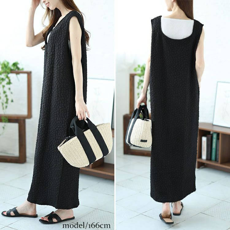 大きいサイズ レディース 前後2wayぽこぽこノースリーブワンピース　mncut-142035