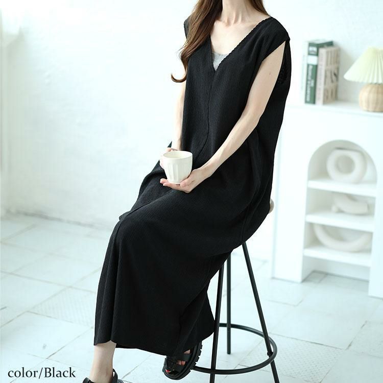 大きいサイズ レディース 前後2way楊柳ノースリーブワンピース　mncut-142034 ブラック