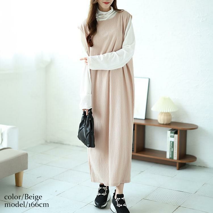 大きいサイズ レディース 前後2way楊柳ノースリーブワンピース　mncut-142034 ベージュ