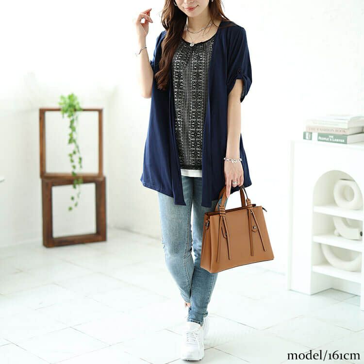 大きいサイズ レディース フェイクレイヤードレースプルオーバー　plan-240058