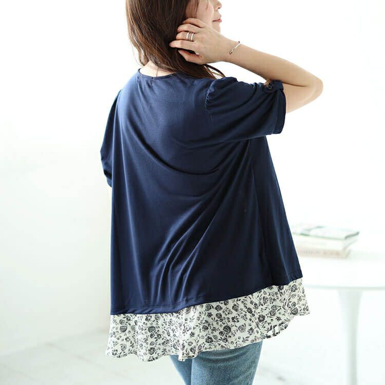 大きいサイズ レディース フェイクレイヤード花柄チュニック　plan-240056