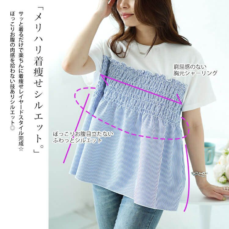 大きいサイズ レディース ビスチェドッキングシャーリングプルオーバー　plan-240051