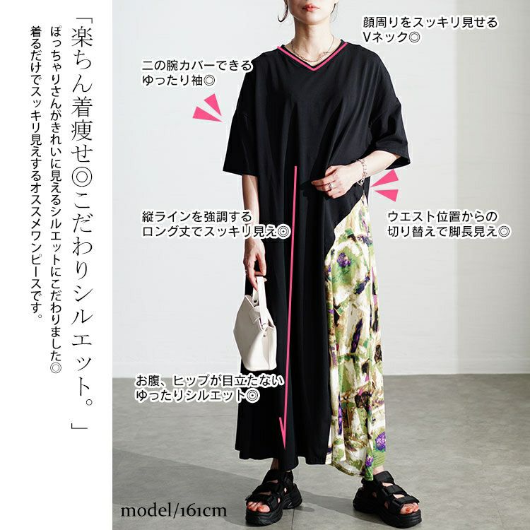 大きいサイズ レディース 接触冷感アートプリント切替えワンピース　kt-7824550