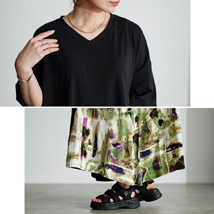 大きいサイズ レディース 接触冷感アートプリント切替えワンピース　kt-7824550