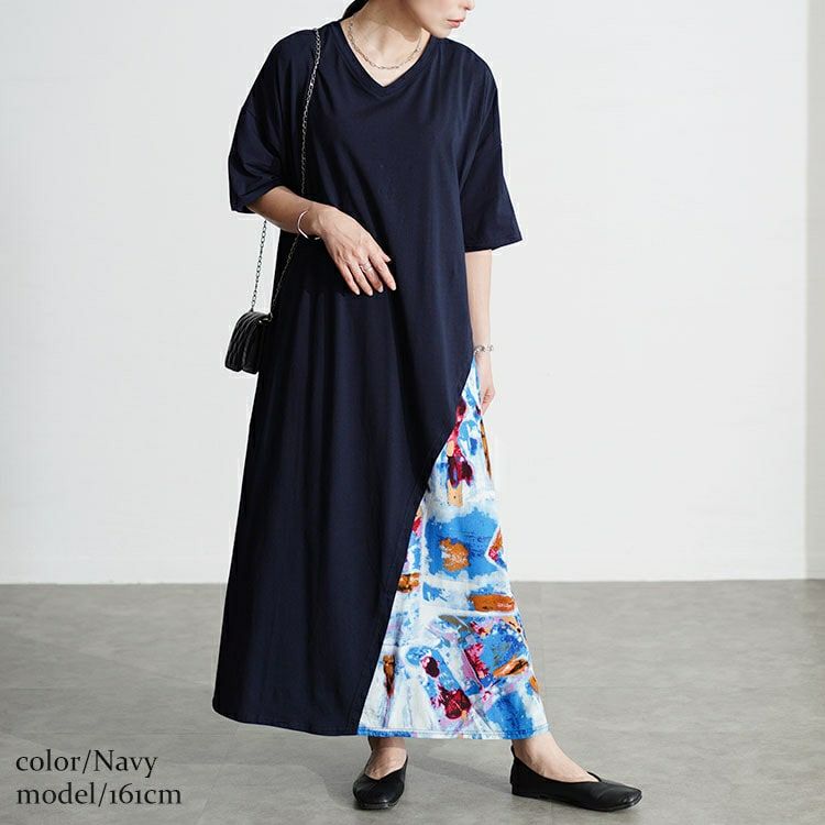 大きいサイズ レディース 接触冷感アートプリント切替えワンピース　kt-7824550