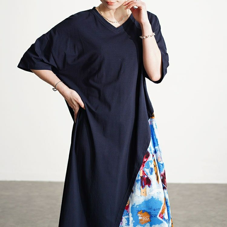 大きいサイズ レディース 接触冷感アートプリント切替えワンピース　kt-7824550