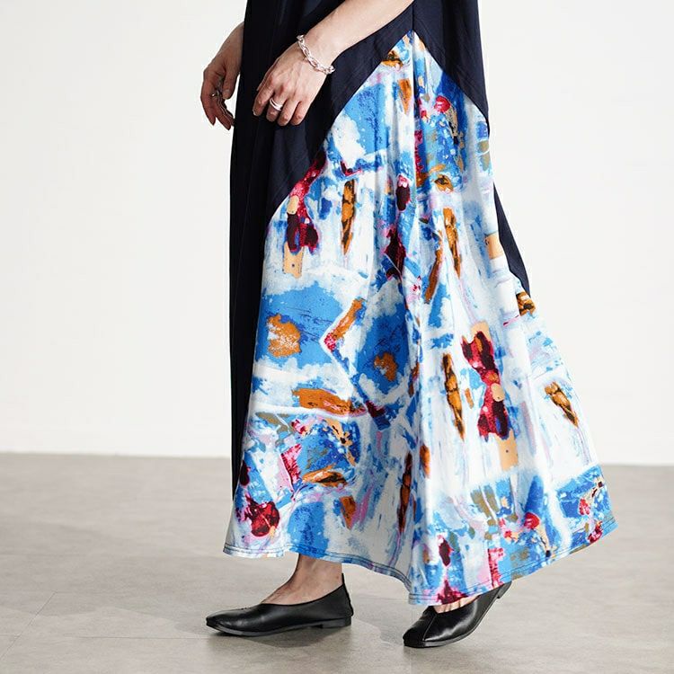 大きいサイズ レディース 接触冷感アートプリント切替えワンピース　kt-7824550