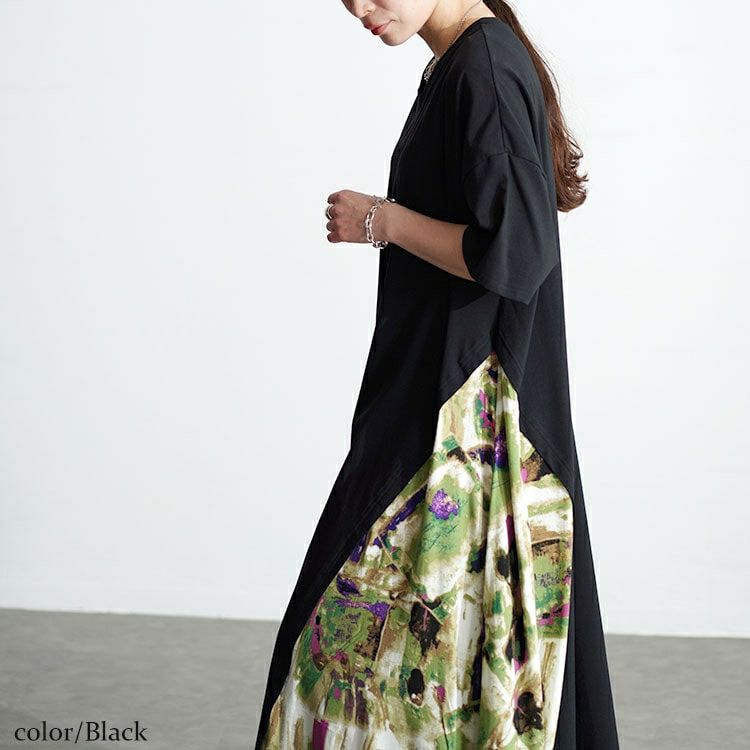 大きいサイズ レディース 接触冷感アートプリント切替えワンピース　kt-7824550