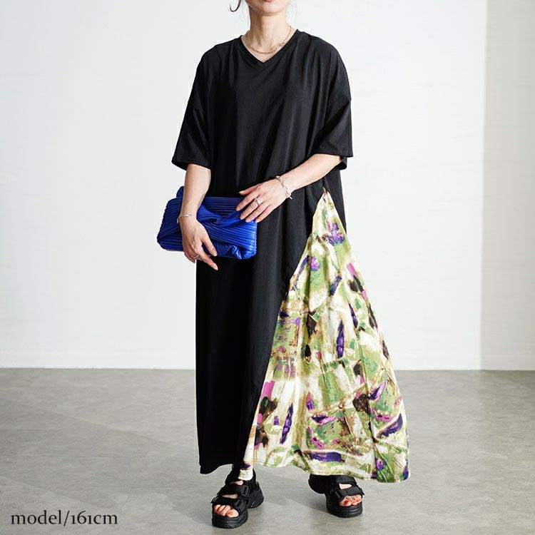 大きいサイズ レディース 接触冷感アートプリント切替えワンピース　kt-7824550