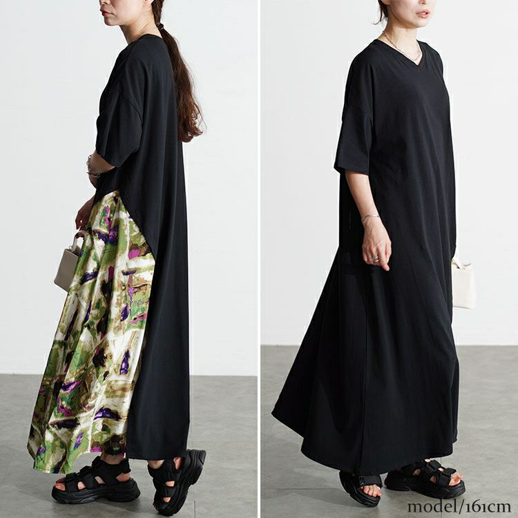 大きいサイズ レディース 接触冷感アートプリント切替えワンピース　kt-7824550