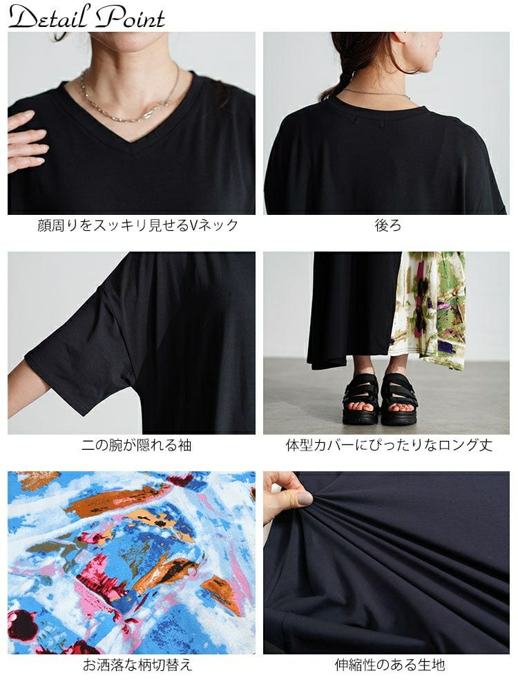 大きいサイズ レディース 接触冷感アートプリント切替えワンピース　kt-7824550