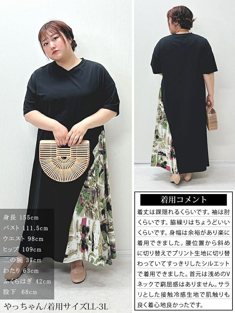 大きいサイズ レディース 接触冷感アートプリント切替えワンピース　kt-7824550