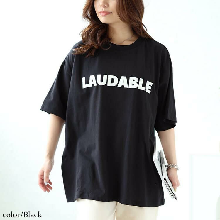 大きいサイズ レディース ロゴコットンTシャツ　cros-130308 【メール便可】 ブラック