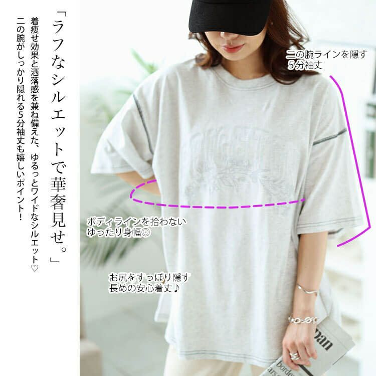 大きいサイズ レディース ロゴラメ刺繍コットンTシャツ　cros-130275 【メール便可】