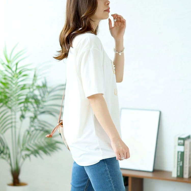 大きいサイズ レディース ビジュー付きロゴTシャツ　goldy-1490 【メール便可】