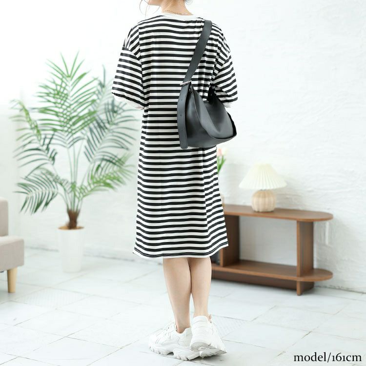 大きいサイズ レディース 英字ロゴボーダーチュニックワンピース　goldy-1480 【メール便可】